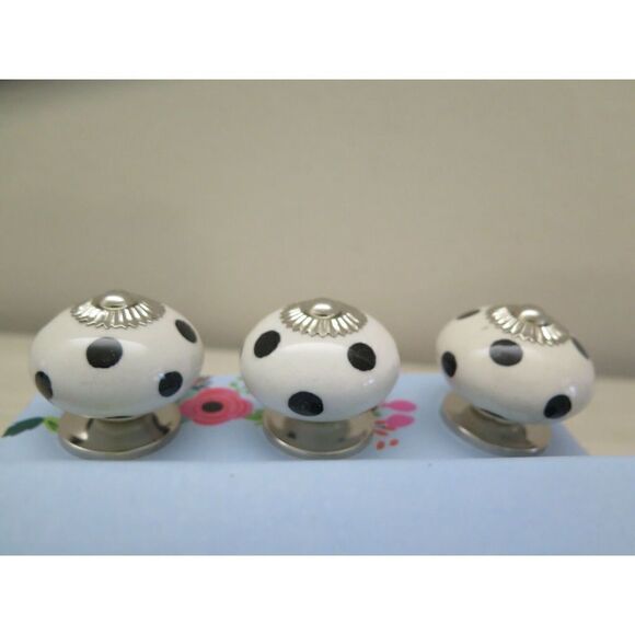 Instant Furniture Update Black/White Polka Dot Ceramic Pull Knobs, Set Of 6 - Picture 8 of 10